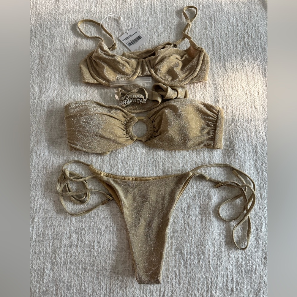 Monday Swimwear 3 piece Gold Shimmer Bikini Set